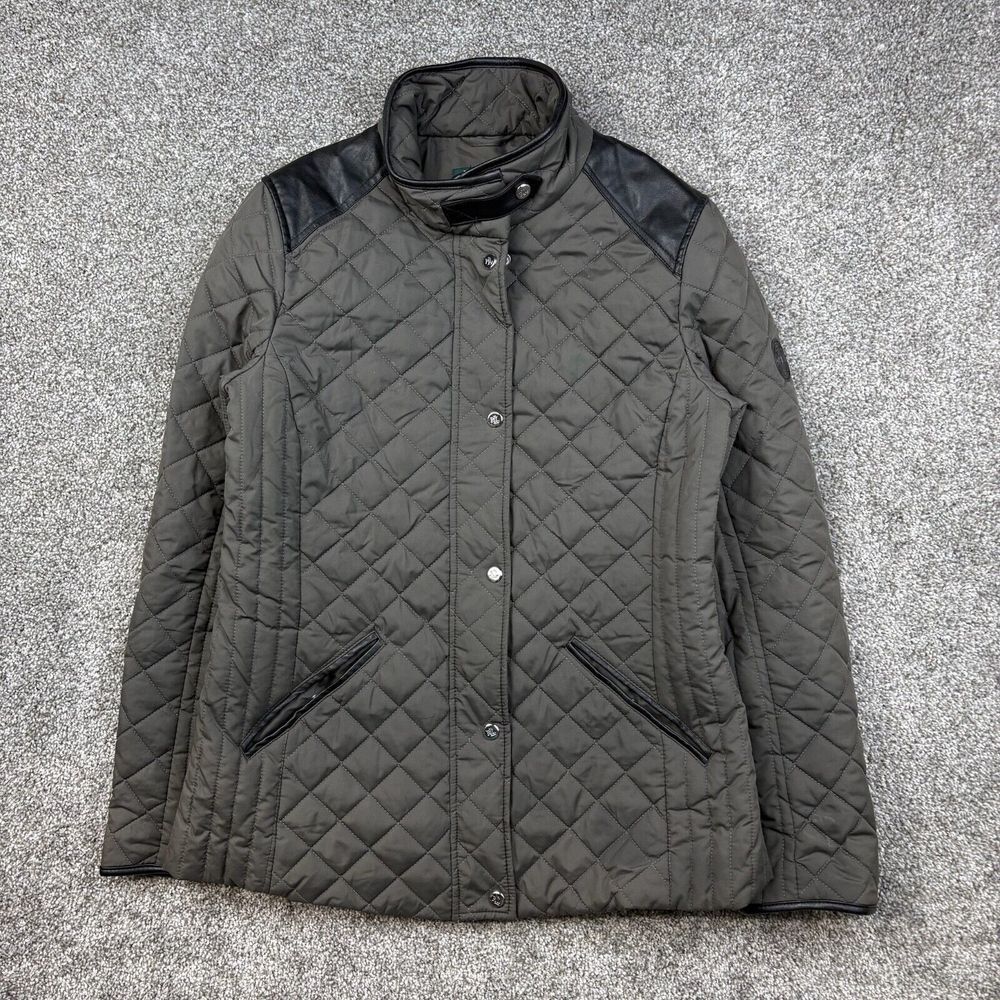 Lauren Ralph Lauren Puffer Jacket Womens S Green Quilted Diamond Equestrian‎